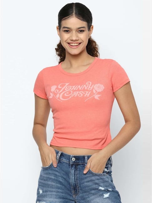 American Eagle Outfitters Peach Printed Crop Top-picture-30