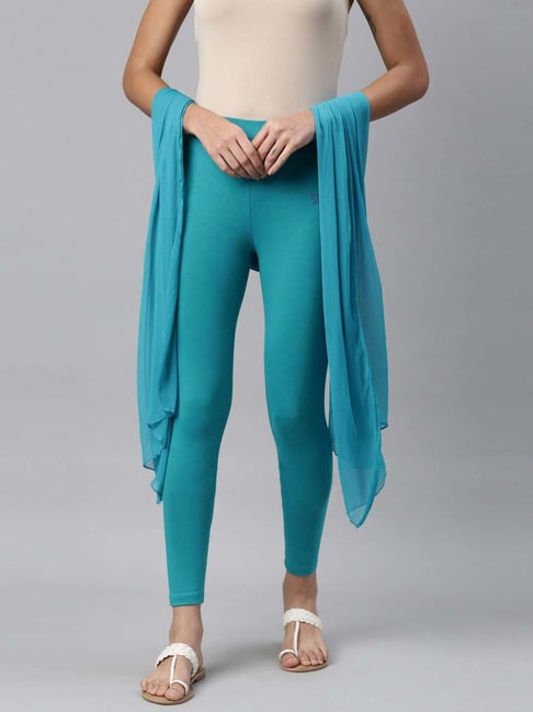 Buy TWIN BIRDS Blue Cotton Ankle Length Leggings With Dupatta for