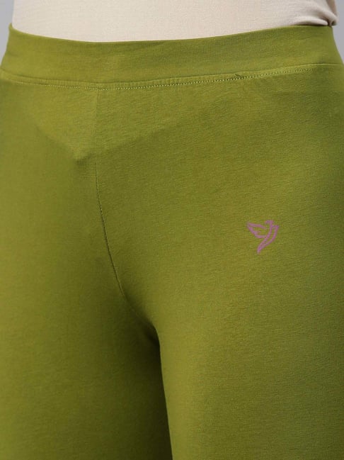 TWIN BIRDS Green Cotton Full Length Leggings With Dupatta