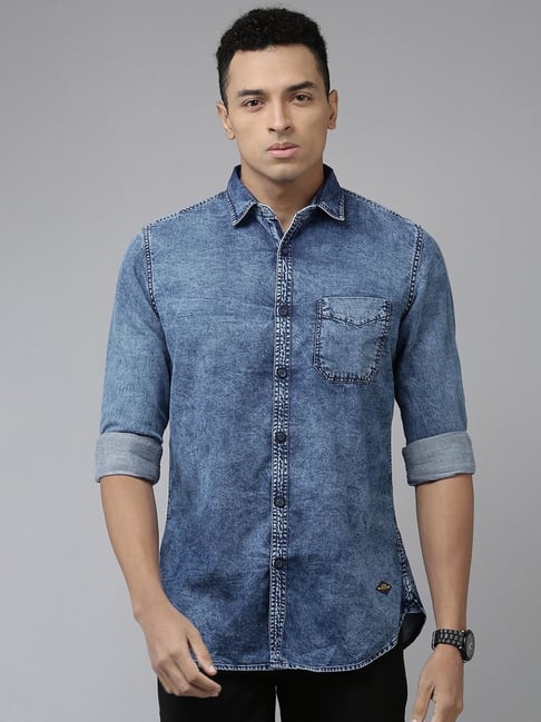 Shop Egyptian Blue Best Denim Shirts for Men Online – Badmaash