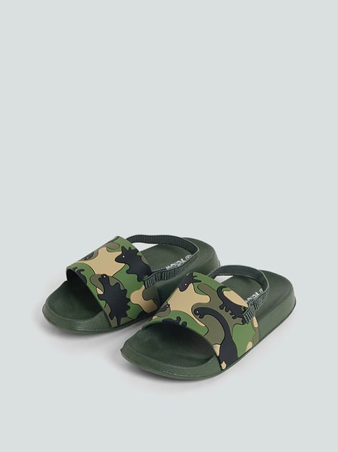 Yellow by Westside Green Camouflage Slides