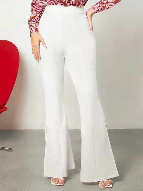 Rewenti Women's Casual Slim High Elastic Waist Solid Color Sports Yoga Flare  Pants White 4(S) - Walmart.com