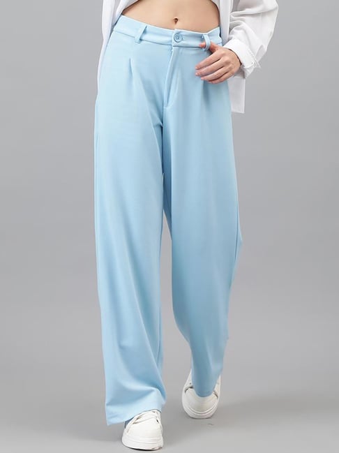 Kotty Sky Blue Regular Fit High Rise Trousers