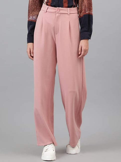 Buy Kotty Pink Regular Fit High Rise Trousers for Women Online