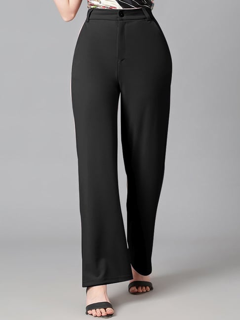 Kotty Black Regular Fit Mid Rise Trousers