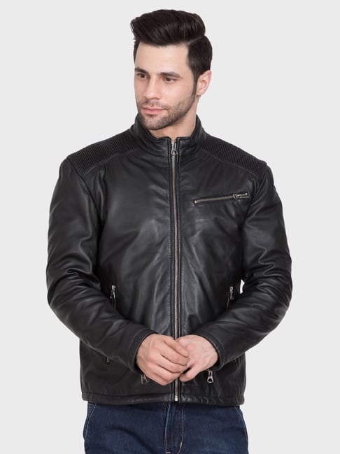 Buy Leather Retail Brown & Black Full Sleeves Jacket for Men Online @ Tata  CLiQ