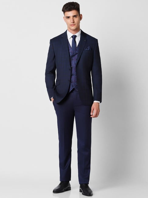 Buy Van Heusen Navy Slim Fit Checks Three Piece Suit for Mens Online @ Tata  CLiQ