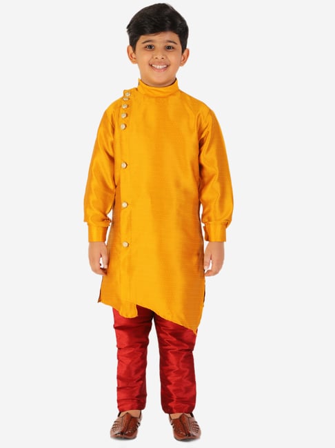 Pro-Ethic Style Developer Kids Yellow & Red Solid Full Sleeves Kurta with Pyjamas-picture-13