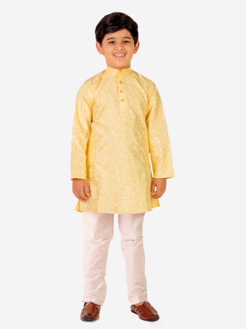 Pro-Ethic Style Developer Kids Yellow & White Floral Print Full Sleeves Kurta with Pyjamas-picture-19