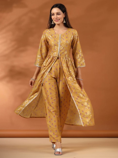 Buy Jaipur Kurti Women Turquoise Ethnic Print Cotton Flared Kurta With Pants  & Dupatta online