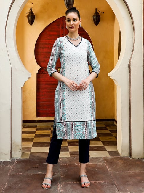 Buy Cotton Blue Kurti with White Plazo Set for Women By The Kala Shop at  Amazon.in