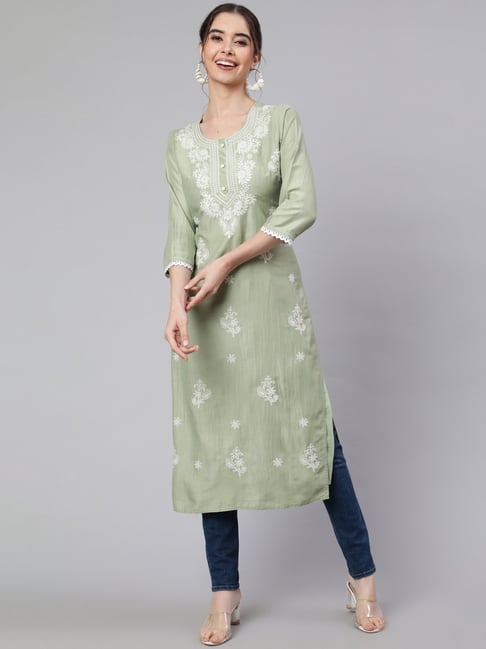 Plus Size Art Silk Casual Wear Kurti In Parrot Green Colour - KR5500094