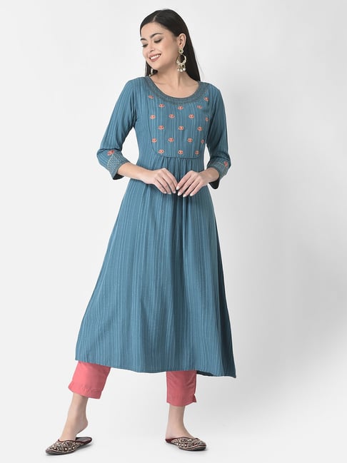 Span Blue Printed A Line Kurta-picture-14