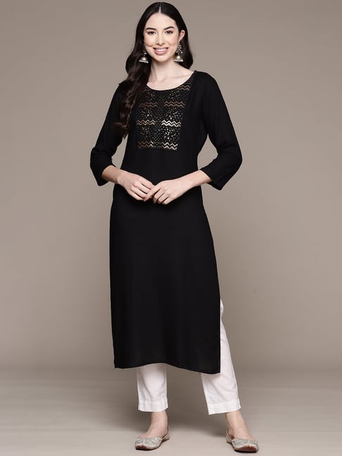 Buy Ishin Black Embroidered Straight Kurta for Women's Online @ Tata CLiQ