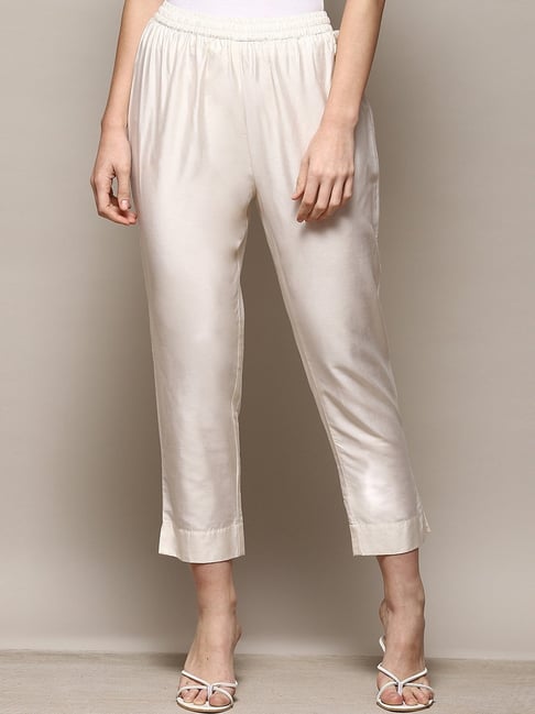 Off White Cotton Embroidered Pant