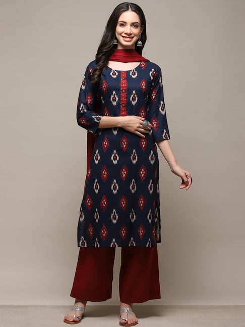 Buy Biba Indigo Unstitched Dress Material Suit (Set of 3) online