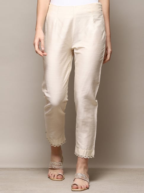 Buy Biba White Cotton Regular Pants online