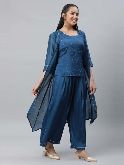 Crystal blue kurta jacket set - Buy Designer Ethnic Wear for Women Online  in India - Idaho Clothing