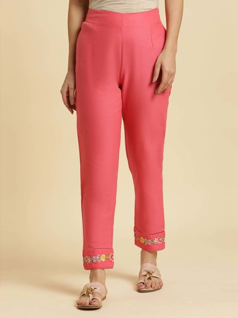 Buy KRAUS Baby Pink Solid Regular Fit Cotton Womens Casual Pants | Shoppers  Stop