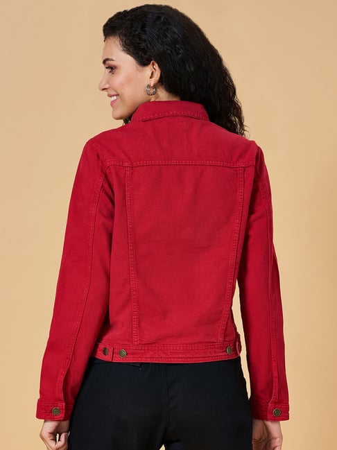 Buy Women Red Solid Casual Jacket Online - 371868 | Van Heusen