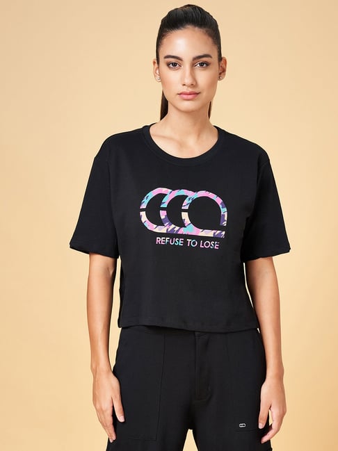 Ajile by Pantaloons Black Cotton Graphic Print Sports T-Shirt-picture-69