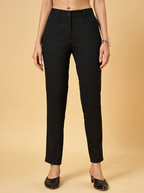 Buy online Black Solid Flat Front Trouser from bottom wear for Women by  Smarty Pants for ₹699 at 56% off | 2024 Limeroad.com