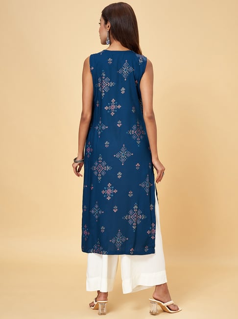 Rangmanch by Pantaloons Blue Embroidered Straight Kurta