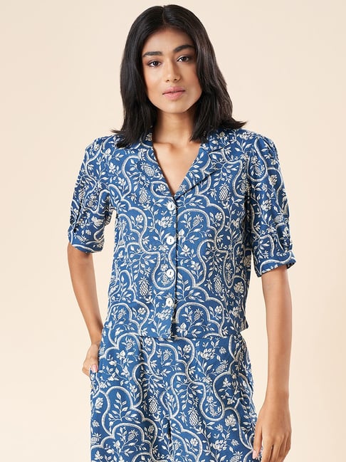 Akkriti by Pantaloons Blue Cotton Printed Crop Shirt-picture-43
