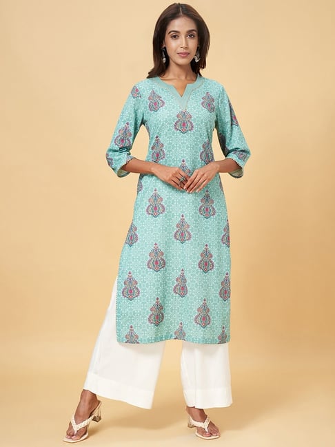 Buy Rangmanch by Pantaloons Off-White Embroidered Straight Kurta for Women  Online @ Tata CLiQ