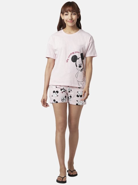 Dreamz by Pantaloons Pink Cotton Graphic Print T-Shirt Shorts Set