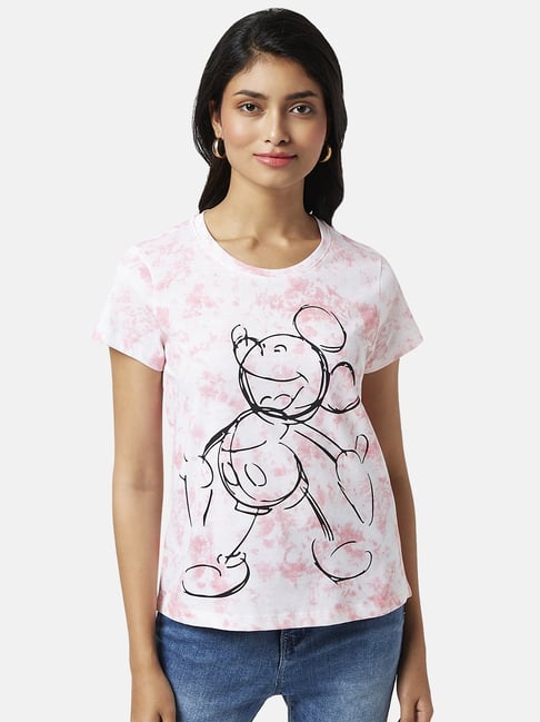 Honey by Pantaloons White & Pink Cotton Printed T-Shirt