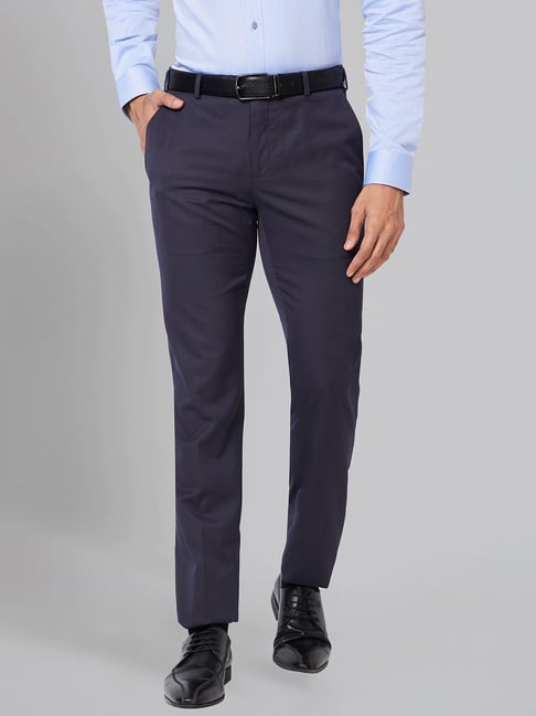 Raymond Blue Slim Fit Flat Front Trousers-picture-29