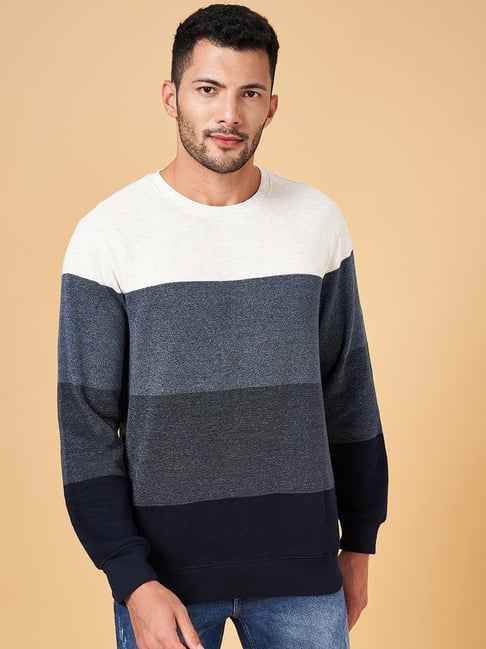 Byford By Pantaloons Navy & White Slim Fit Striped Sweatshirt-picture-28