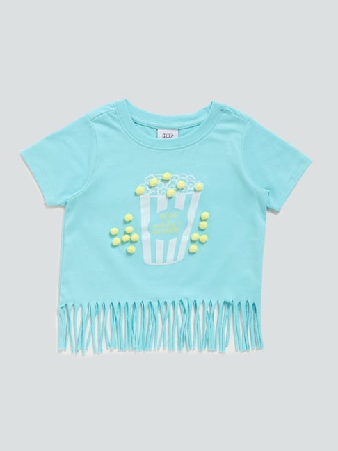 HOP Kids by Westside Pop Corn Printed Mint Blue T-Shirt