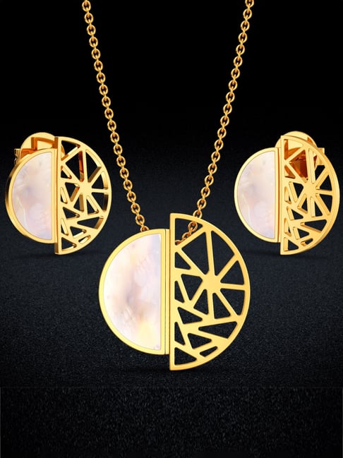 Joyalukkas 18k Gold United Half-moon & Semi-circle Trendy Pendant & Earrings Set