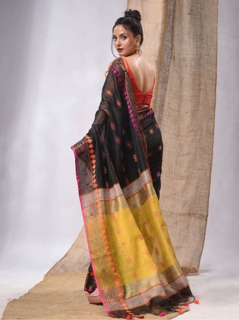 Black and Yellow Embroidery Designer Saree, Length: 6.3 m at best price in  Nadia