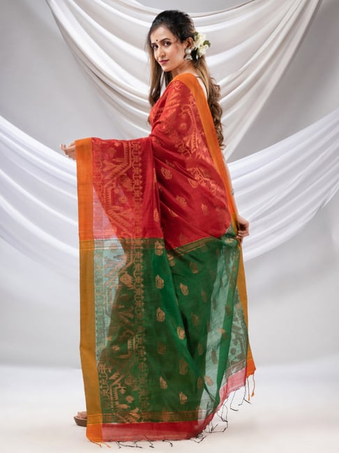 Buy rangbhakti Embroidered, Woven, Checkered Banarasi Silk Blend, Cotton  Silk Green, Orange Sarees Online @ Best Price In India | Flipkart.com