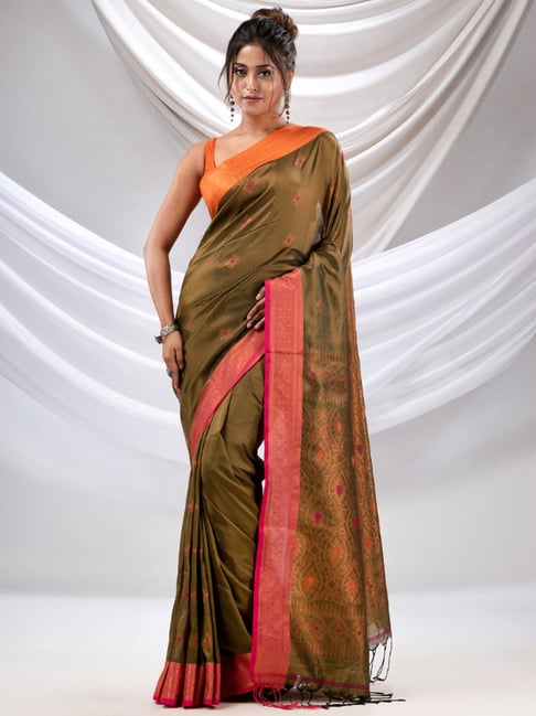 Buy Mimosa Olive Green Sarees With Blouse for Women Online @ Tata CLiQ