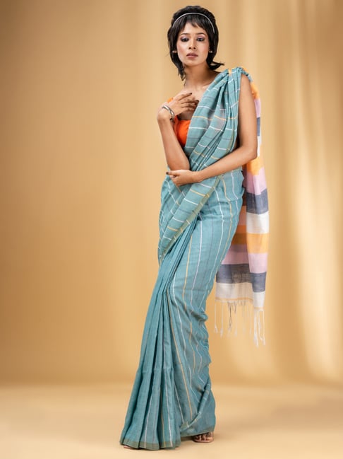 Buy Sky Blue Cotton Saree online-Karagiri – Karagiri Global