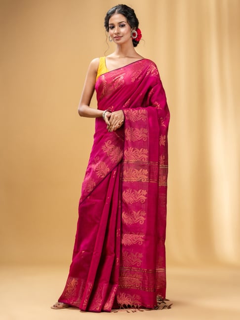 Fuchsia Pink Lehariya Georgette Silk Saree – Zari Banaras