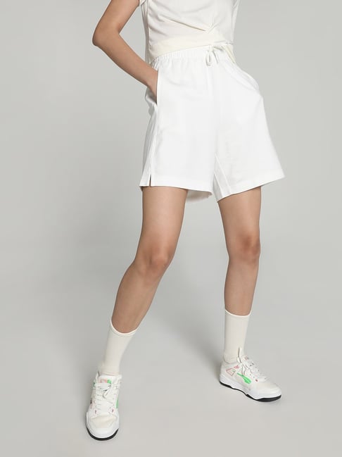 Puma White Cotton Mid Rise Shorts-picture-16