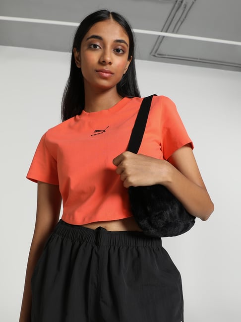 Buy Puma Orange Cotton Sports Crop Tee for Women Online Tata CLiQ