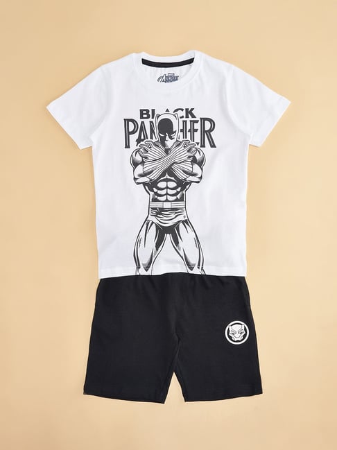 Pantaloons Junior White & Black Printed T-Shirt with Shorts-picture-42