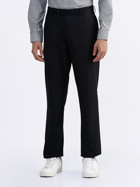 Buy WES Formals Solid Navy Ultra-Slim Fit Trousers from Westside