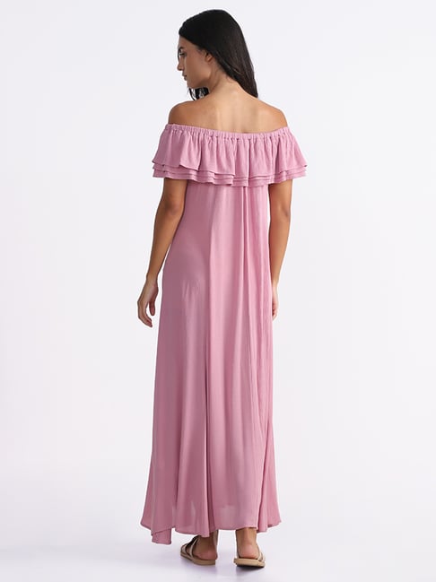 Grace Gloss Off-Shoulder Ankle Gown – Pink | Needle & Thread