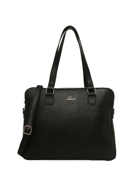 Lavie Black Leather Medium Laptop Messenger Bag