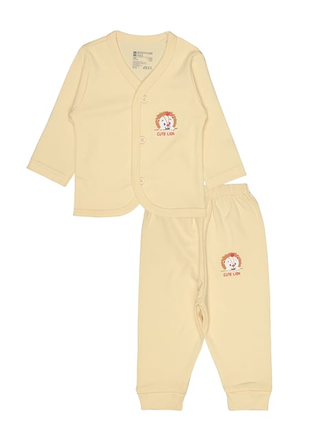 Bodycare Kids Light Yellow Printed Full Sleeves Shirt with Pyjamas