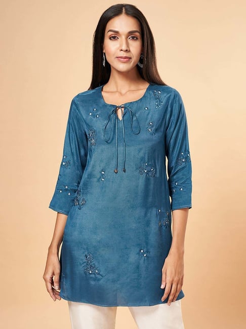 Marigold Lane Teal Blue Embroidered Tunic-picture-17