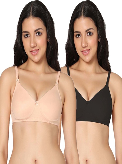 IN CARE Beige & Black Cotton T-Shirt Bras - Pack Of 2