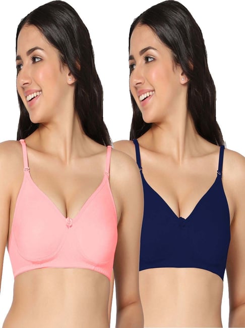 IN CARE Pink & Blue Cotton T-Shirt Bras - Pack Of 2